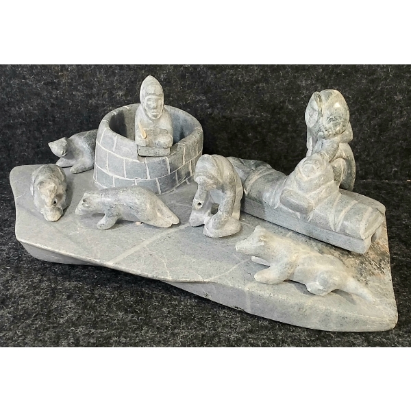 "BUILDING AN IGLOO" BY ELISEPEE KANANGNAS AHLOOLOO (1918-?) - STONE & BONE