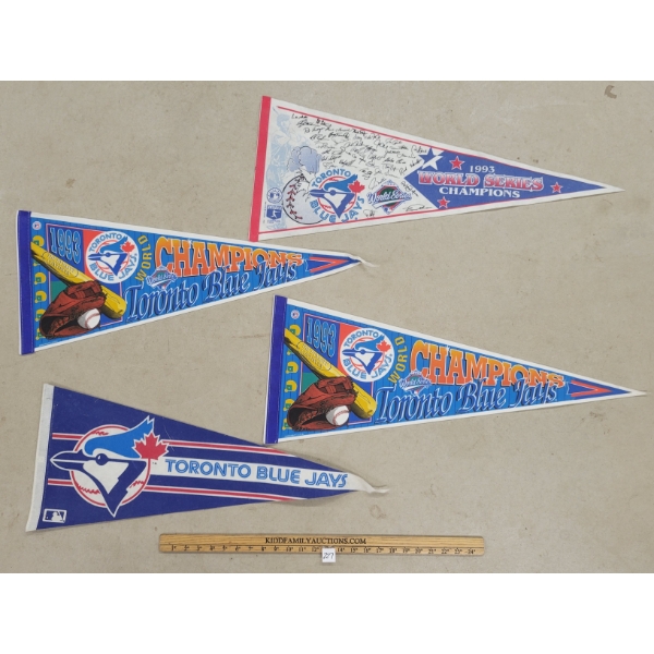 LOT OF 4 - 1993 TORONTO BLUE JAYS PENNANTS - TEAM & WORLD SERIES - AUTOGRAPHED