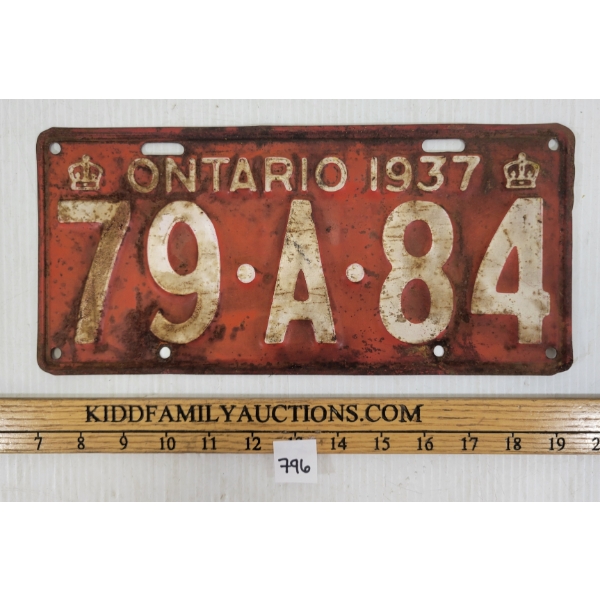 1937 ONTARIO LICENCE PLATE