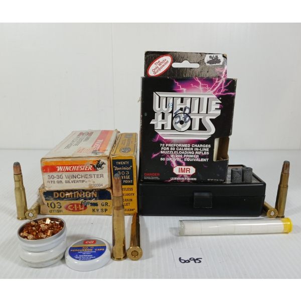 AMMO / CAPS / PELLETS / POWDER: QTY OF MISC RNDS - .303 SAV, .30-30 WIN, ETC - INCL RELOADS