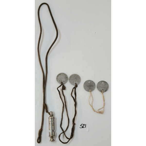 LOT OF 5 - WWII U.S. DOG TAGS & THE CITY WHISTLE