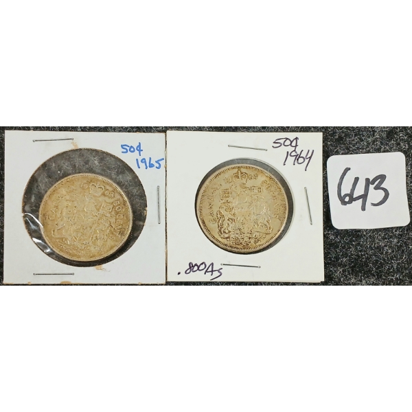 LOT OF 2 - 1964 & 1965 CDN 50 CENT COINS