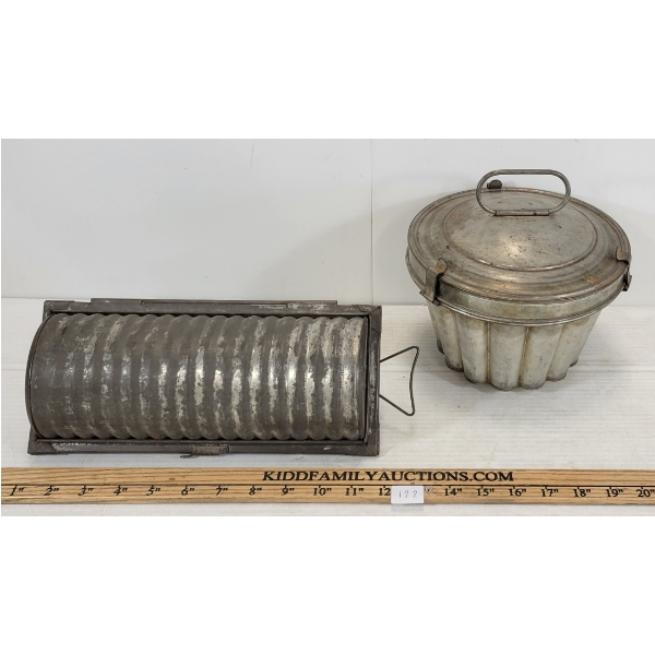LOT OF 2 - TIN PUDDING MOULD & BREAD PAN