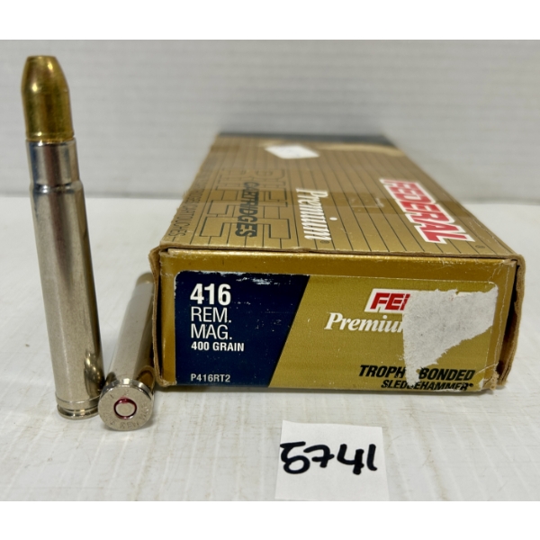AMMO/BRASS: 10X LIVE & 10X BRASS FED .416 REM MAG 400GR. SOLID