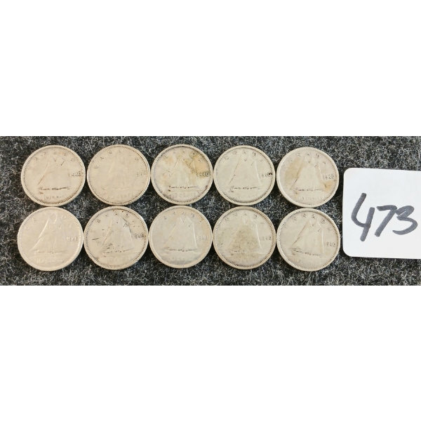 LOT OF 10 - 1940-1964 CDN 10 CENT COINS