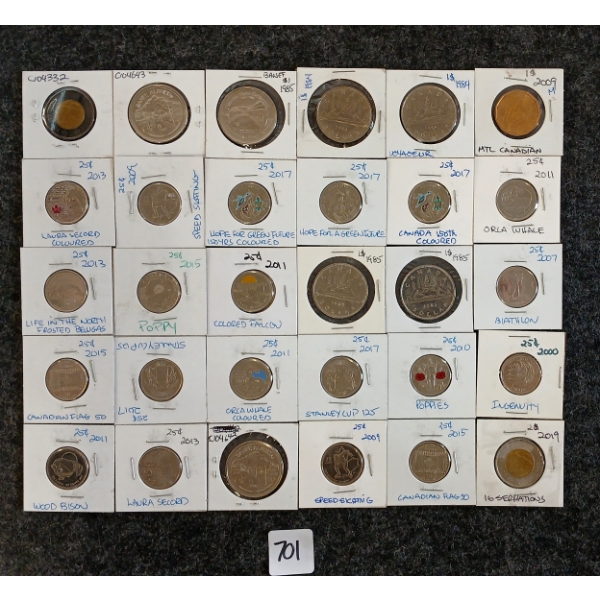 LOT OF 30 - 2000-2019 CDN 25 CENT, $1 & $2 COINS