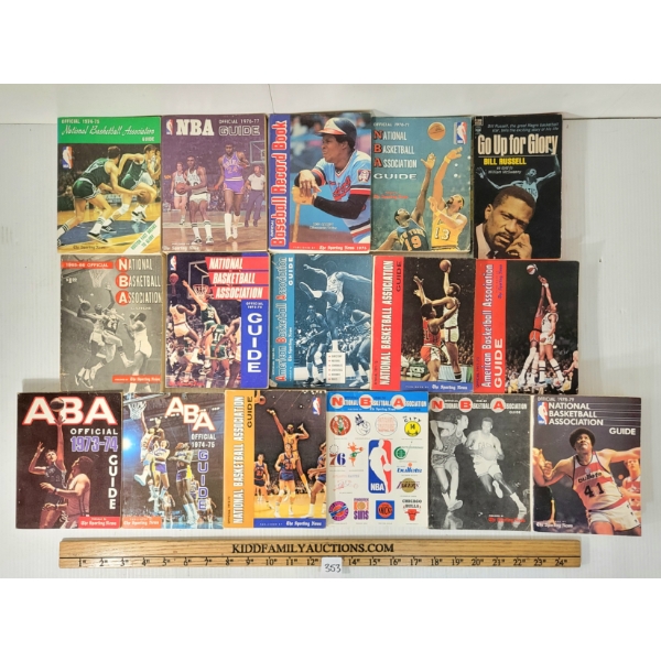 LOT OF 16 - BASKETBALL BOOKS & ABA & NBA GUIDES - "GO UP FOR GLORY"