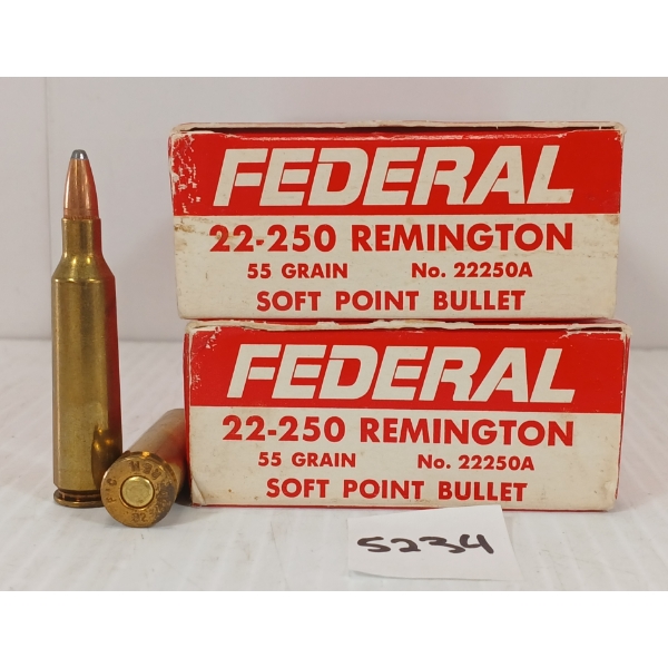 AMMO: 40X FEDERAL .22-250 REM - 55GR - SP