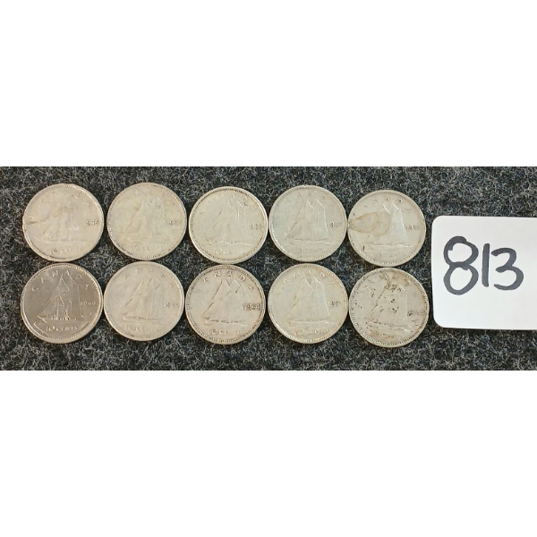LOT OF 10 - 1944-1969 CDN 10 CENT COINS