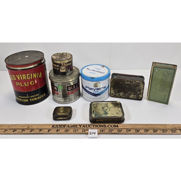 LOT OF 8 - TOBACCO TINS - INCL 3 NUNS, CAPSTAN NAVY CUT, OLD VIRGINIA ETC.