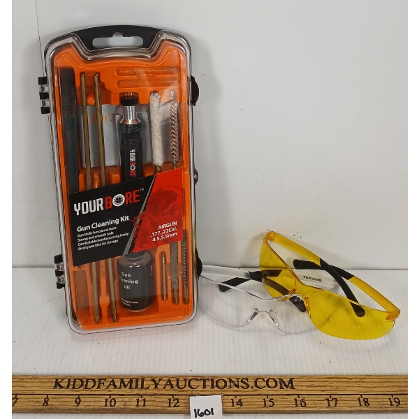 LOT OF 3 - YOURBORE .11 & .22CAL GUN CLEANING KIT - SAFETY GLASSES