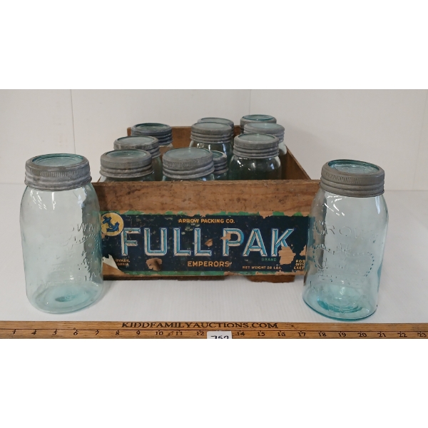 LOT OF 13 - CROWN CANNING JARS & CALIFORNIA FRUIT EXCHANGE CRATE