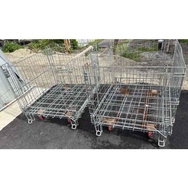 LOT OF 2 - FOLDING WIRE CRATES ON WHEELS