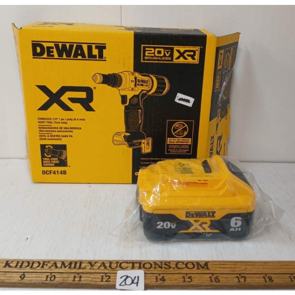 LOT OF 2 - DEWALT CORDLESS 1/4" RIVET TOOL & 20V BATTERY