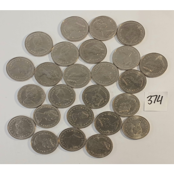 LOT OF 25 - 1969-1985 CDN DOLLAR COINS