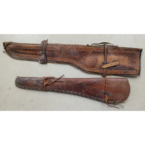 LOT OF 2 - ACAPUL CO & UNKNOWN TOOLED LEATHER GUN CASES