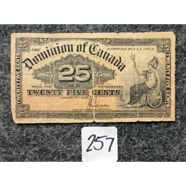 1900 DOMINION OF CANADA 25 CENT SHINPLASTER