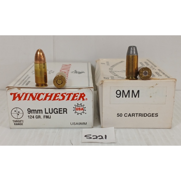 AMMO: 100X FEDERAL & WINCHESTER 9MM LUGER - 124GR - FMJ