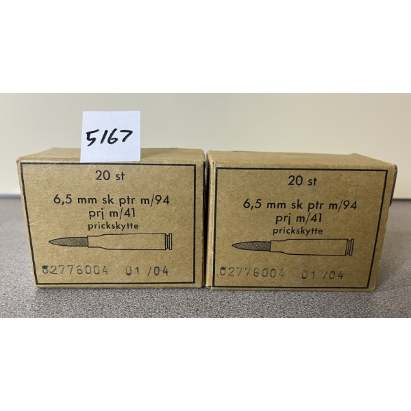 AMMO: 40X PRICKSKYTTE 6.5MM M/94 - SEALED