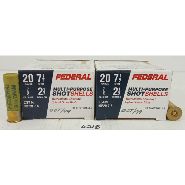 AMMO: 50X FEDERAL 20GA 2 3/4IN - 7 1/2 SHOT