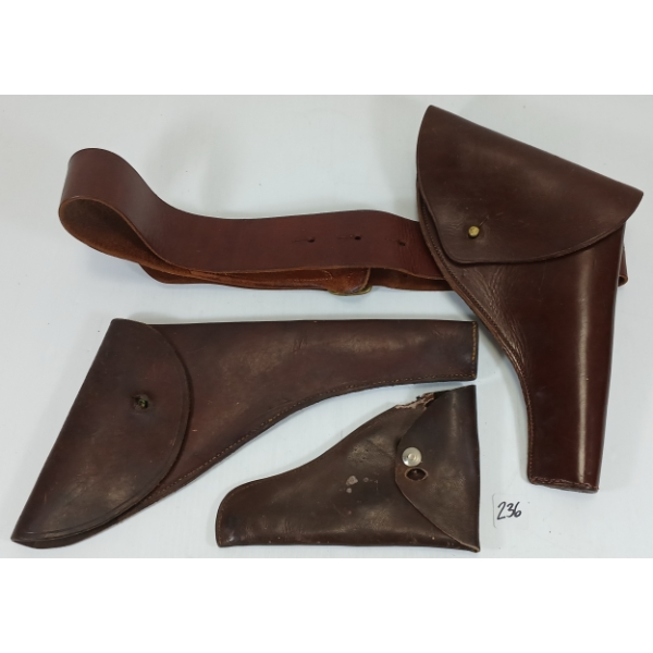 LOT OF 3 - UNMARKED LEATHER HANDGUN HOLSTERS