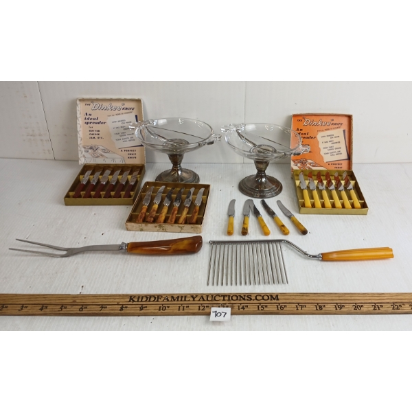 JOB LOT - LA PIERRE STERLING SILVER DIVIDED DISHES, DINKEE FRUIT KNIVES & CUTLERY