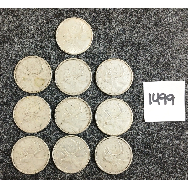 LOT OF 10 - 1959-1966 CDN 25 CENT SILVER COINS