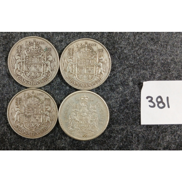 LOT OF 4 - 1950 - 1959 CDN 50 CENT SILVER COINS