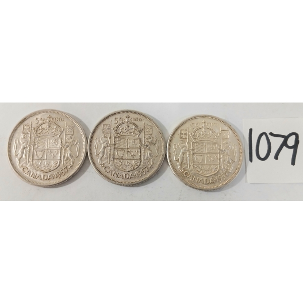 LOT OF 3 - 1957 CDN 50 CENT SILVER COINS
