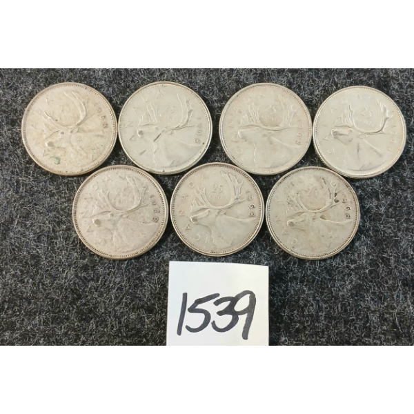 LOT OF 7 - 1968 CDN 25 CENT SILVER COINS