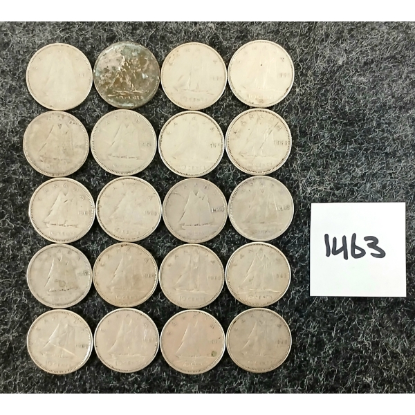 LOT OF 20 - 1942-1966 CDN 10 CENT SILVER COINS 