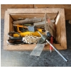 Image 4 : JOB LOT - TOOLS & STORAGE BOXES - INCL ANTIQUE BRASS PLUMB BOB, CHALK LINE REEL, ETC