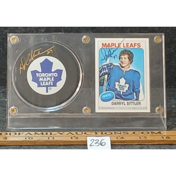 1992 OPC NHL TORONTO MAPLE LEAFS DARRYL SITTLER HOCKEY CARD & PUCK - AUTOGRAPHED