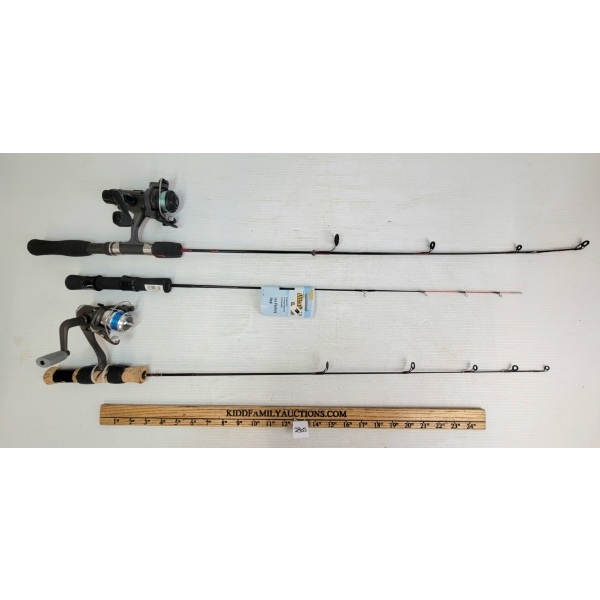 LOT OF 3 - COMPAC, MITCHELL & SAPPHIRE GRAPHITE ICE FISHING RODS 