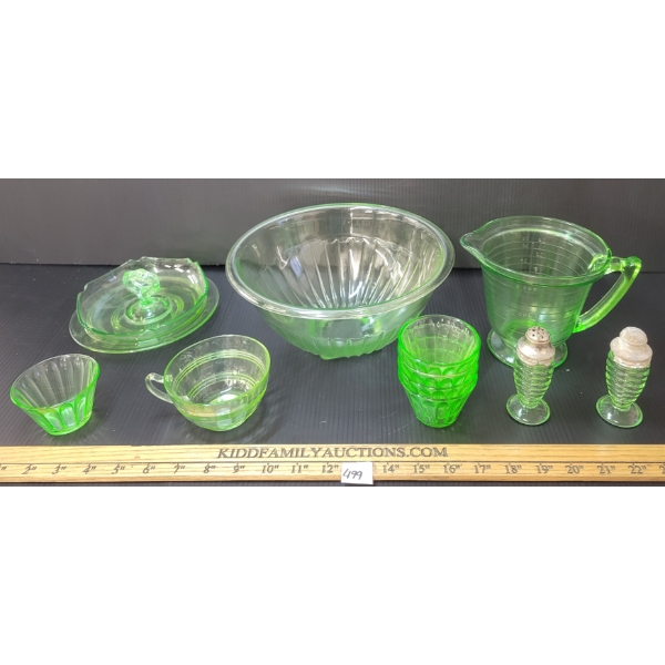 LOT OF 12 - ASSORTED URANIUM DEPRESSION GLASS PCS