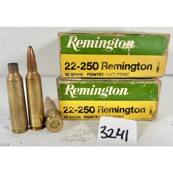 AMMO / BRASS: 27X LIVE & 11X BRASS REM .22-250 REM - 55 GR SP