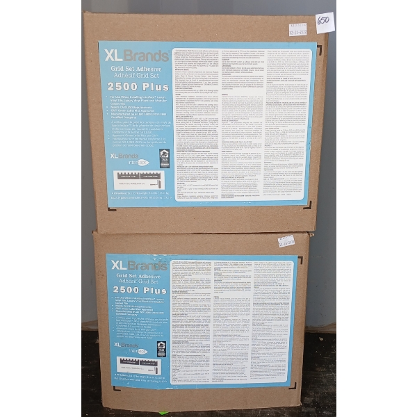 LOT OF 2 - XL BRANDS GRID-SET ADHESIVE 2500 PLUS 4GAL CONTAINERS