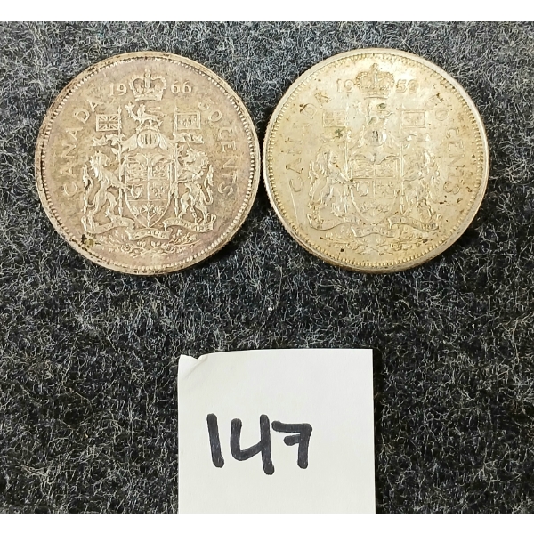 LOT OF 2 - 1959 & 1966 CDN 50 CENT SILVER COINS