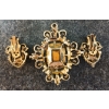 Image 3 : LOT OF 2 - RUBY RHINESTONE & BRASS FILIGREE PENDANT & CLIP-ON EARRINGS