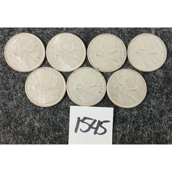 LOT OF 7 - 1968 CDN 25 CENT SILVER COINS