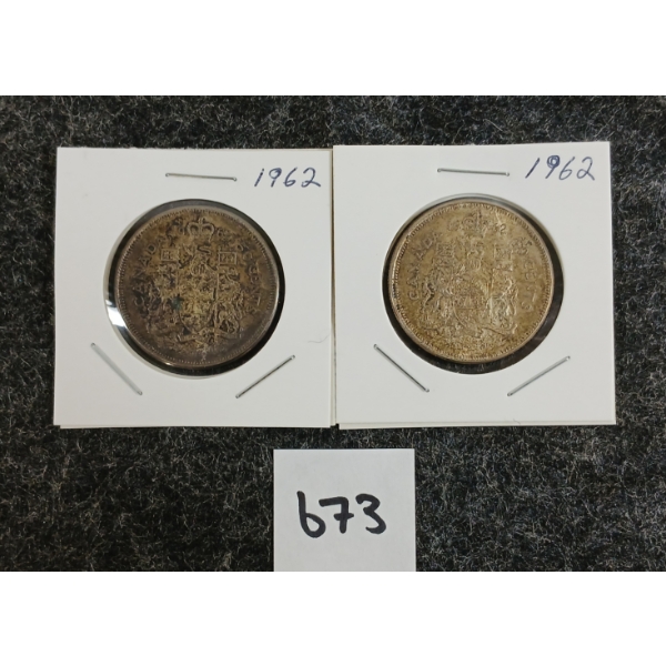 LOT OF 2 - 1962 CDN 50 CENT SILVER COINS