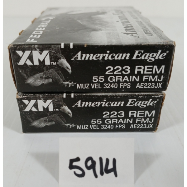 AMMO: 40X AMERICAN EAGLE .223 REM - 55GR - FMJ - SEALED