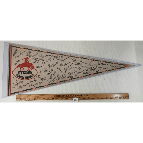 PRO-POWER OTTAWA ROUGH RIDERS FOOTBALL PENNANT - FACSIMILIE TEAM AUTOGRAPHED - C. 1980'S