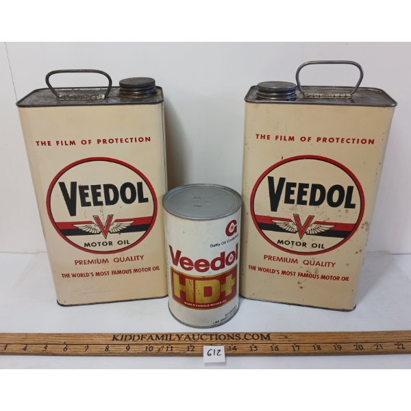LOT OF 3 - VEEDOL & VEEDOL HD+ OIL CANS 