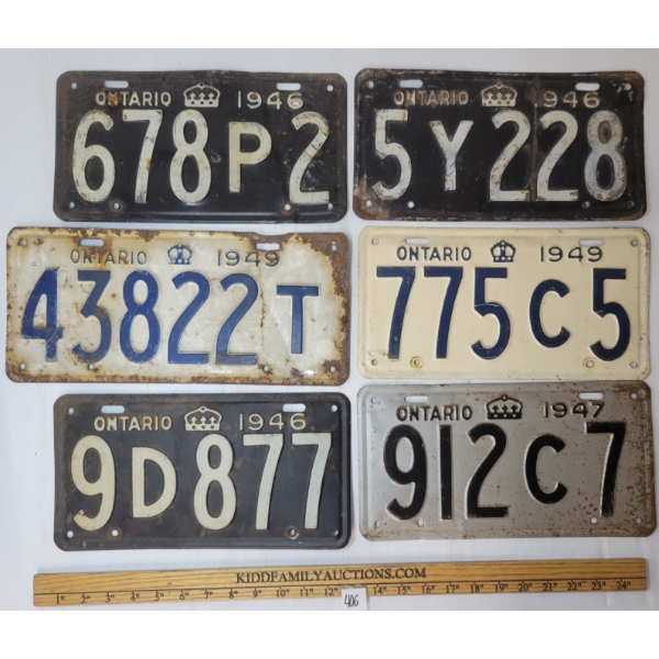 LOT OF 6 - 1946-1949 ONTARIO LICENCE PLATES