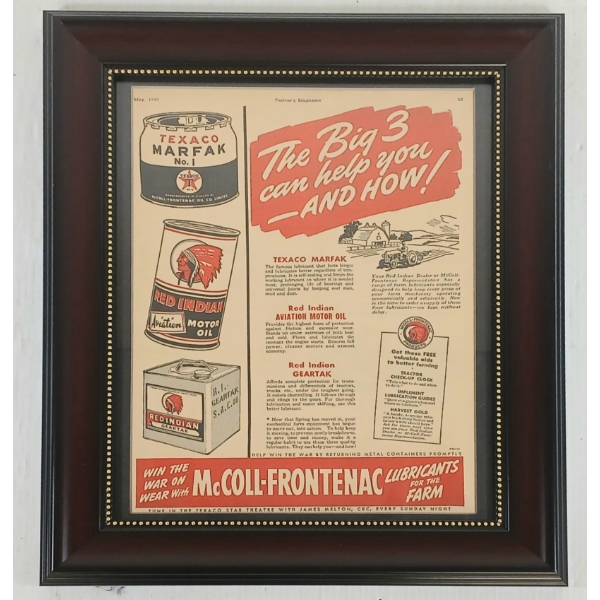 FRAMED RED INDIAN & TEXACO THE BIG 3 PAPER ADVERTISEMENT