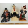 LOT OF 3 - PORCELAIN & CERAMIC CLOWN FIGURINES - INCL WIND UP MUSICAL DOLL & MOTIF ASHTRAY