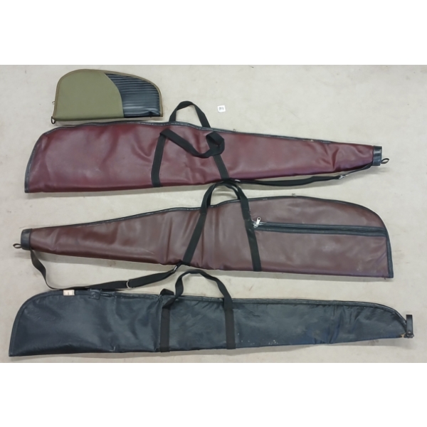 LOT OF 4 - SOFT LEATHER LONG GUN CASES & CANVAS HANDGUN CASE