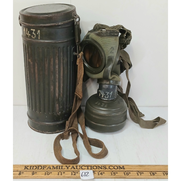 LOT OF 2 - WWII GERMAN GAS MASK #1431 & CANNISTER