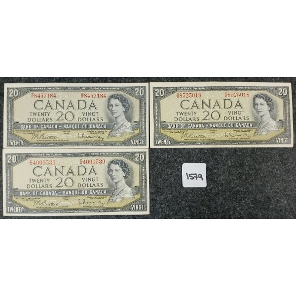 LOT OF 3 - 1954 CDN $20 BANKNOTES
